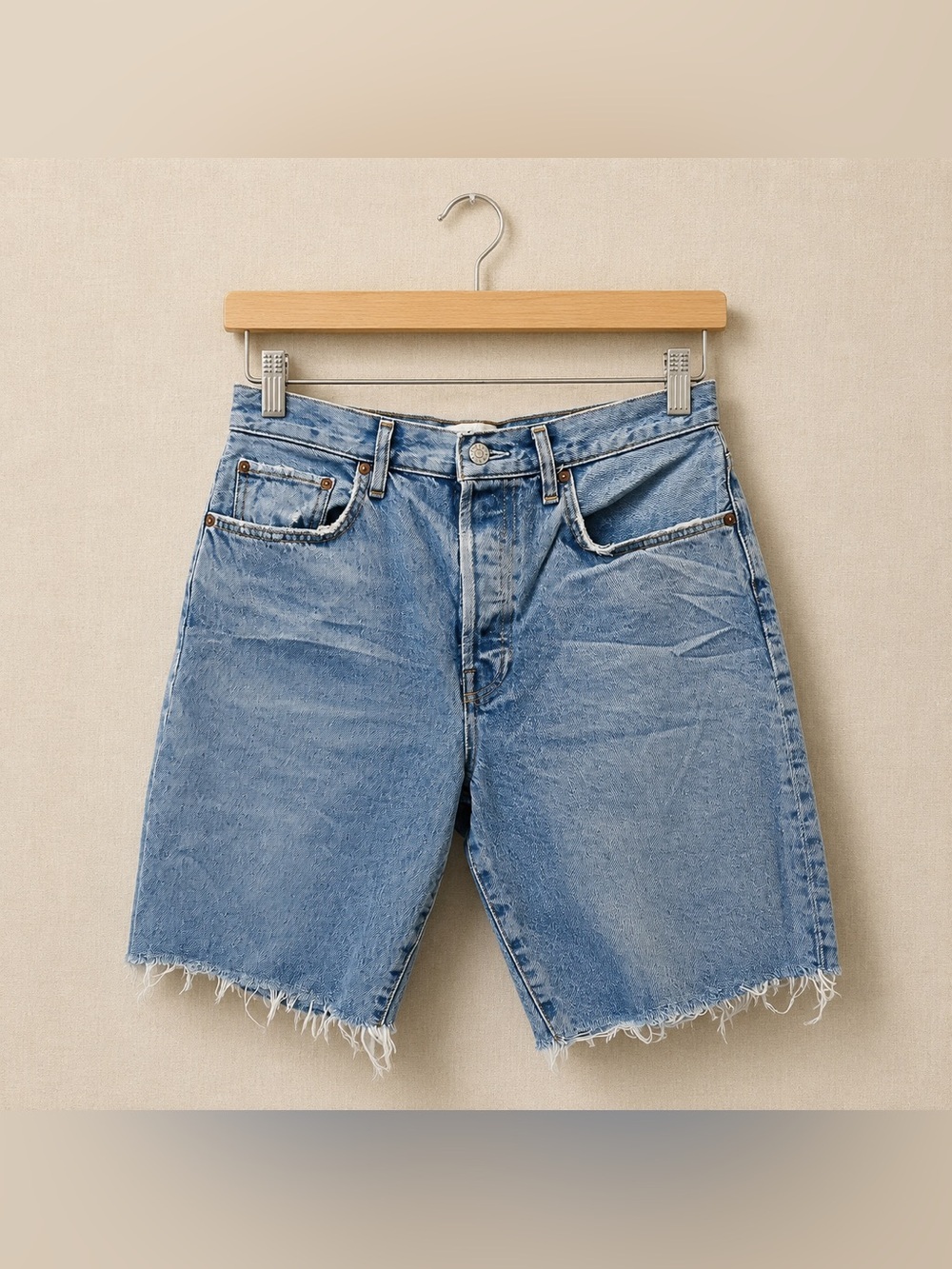 AGOLDE Ira Short Bermuda 28 Raw Hem Organic Cotton Denim Shorts